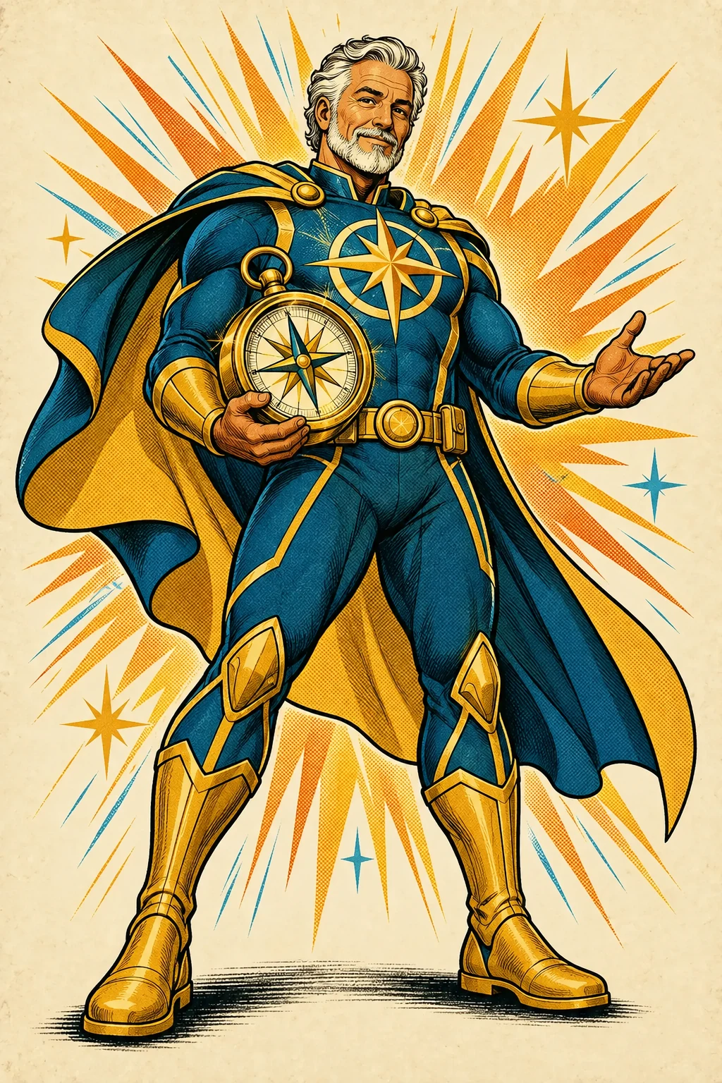 The Principal character holding a compass